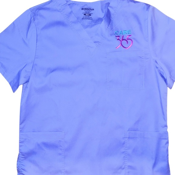 Bordova Unisex Scrub Top Size Large | CARE 365 Logo | Blue Medical Uniform - Picture 3 of 11